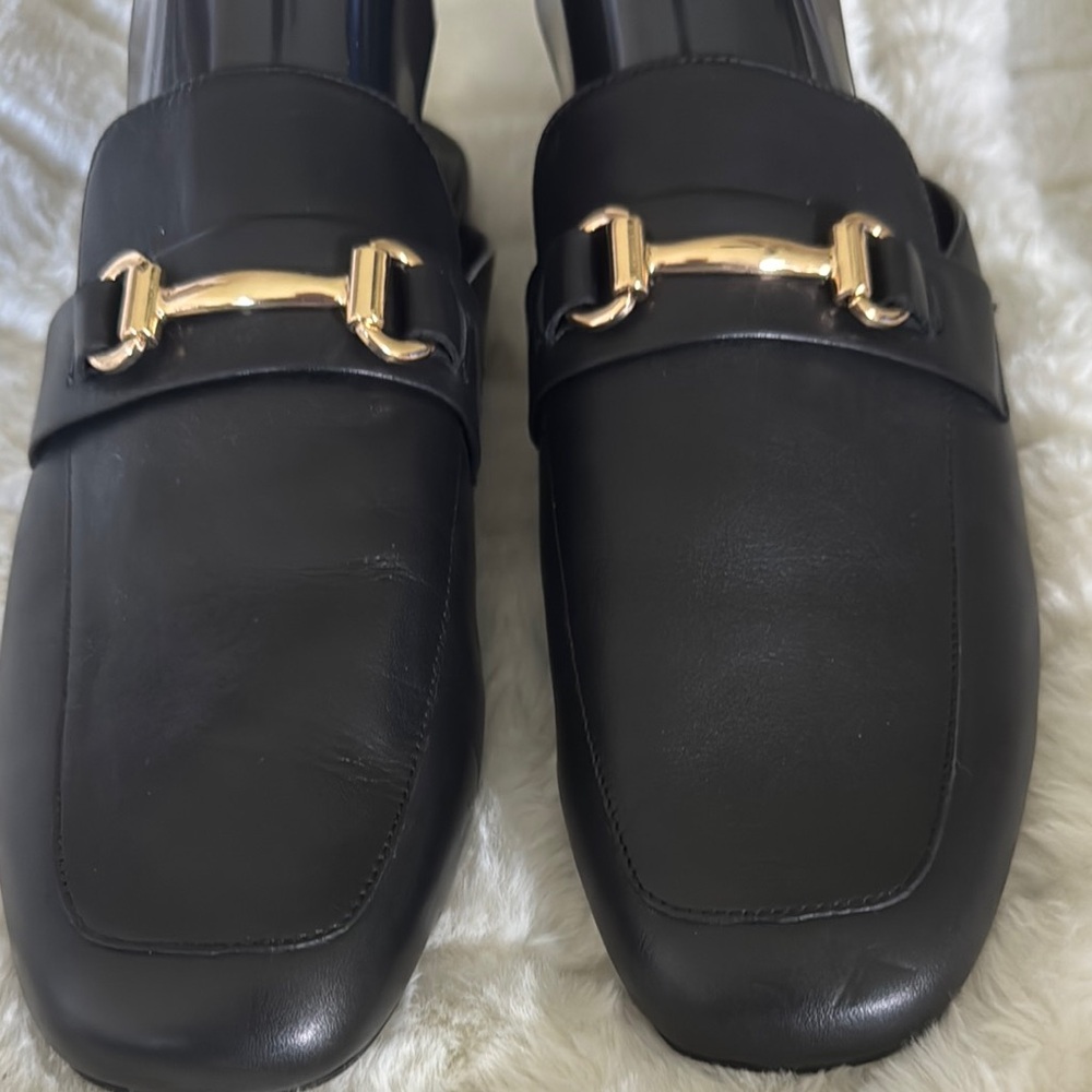 Steve Madden Black Leather Slip-On Mules with Gold Bit - Picture 7 of 13
